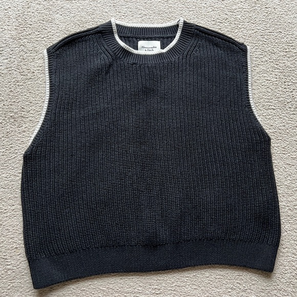 Abercrombie & Fitch Cable Knit Acadmia Crew Sweater Vest Black White Trim Sz L - Picture 10 of 13